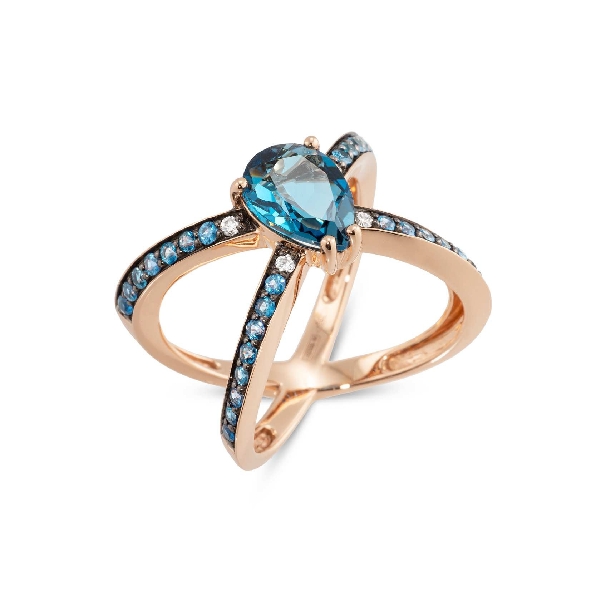 London Blue Topaz Pear 2.18ct and Graduated Sapphire with 0.06ctw Diamonds Criss Cross 18K Rose Gold Ring with Black Rhodium from the Iris Collection by Ponte Vecchio Gioielli