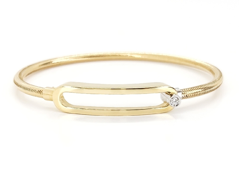 0.03ctw Diamond Nobile Stretch 2.5mm Wrap 18K Two-tone Gold Cuff Bracelet with Rectangle Sliding Bezel Lock by Ponte Vecchio Gioielli