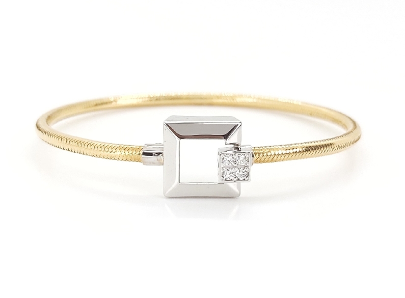 0.08ctw Diamond Nobile Stretch 2.5mm Wrap 18K Two-tone Gold Cuff Bracelet with Square Sliding Bezel Lock by Ponte Vecchio Gioielli