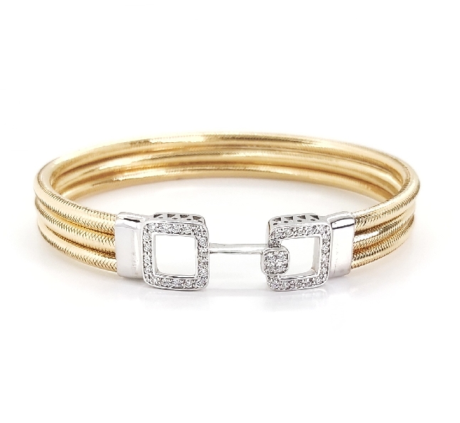 0.27ctw Diamond Nobile Stretch 7.5mm Triple Wrap 18K Two-tone Gold Cuff Bracelet with Square Sliding Bezel Lock by Ponte Vecchio Gioielli
