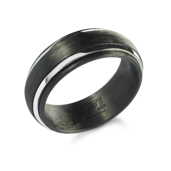 Stainless Steel 8mm Carbon Fibre Band by Italgem Steel -Size 9