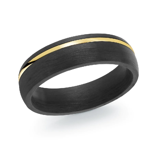 6mm Carbon Fibre with Yellow Gold Ion Plated Off-centre Line Band by Italgem Steel - Size 9.5