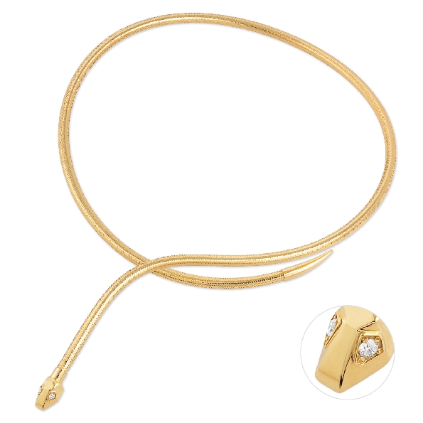 Nobile Stretch Snake 4mm Wrap 0.09ctw Diamond 18K Yellow Gold Necklace by Ponte Vecchio Gioielli - 16-18 Inch