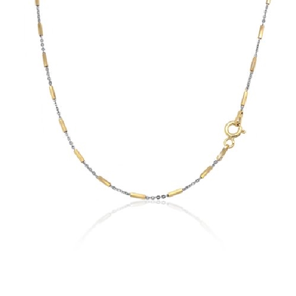 16 Inch Sterling Silver with Yellow Gold Finish Diamond Cut Cable and Bar Chain
