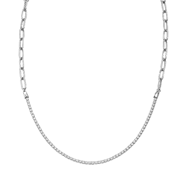 Sterling Silver White Cubic Zirconia with Long Links Chain -16 Inch
