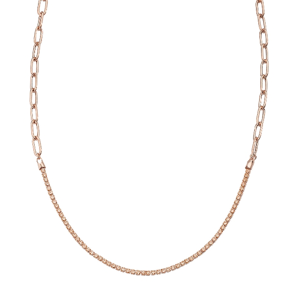 Sterling Silver with Rose Gold Finish Pink Cubic Zirconia with Long Links Chain -16 Inch