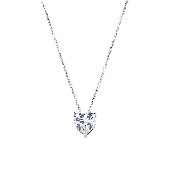 Sterling Silver Cubic Zirconia Heart Necklace - 16 Inch Adjustable