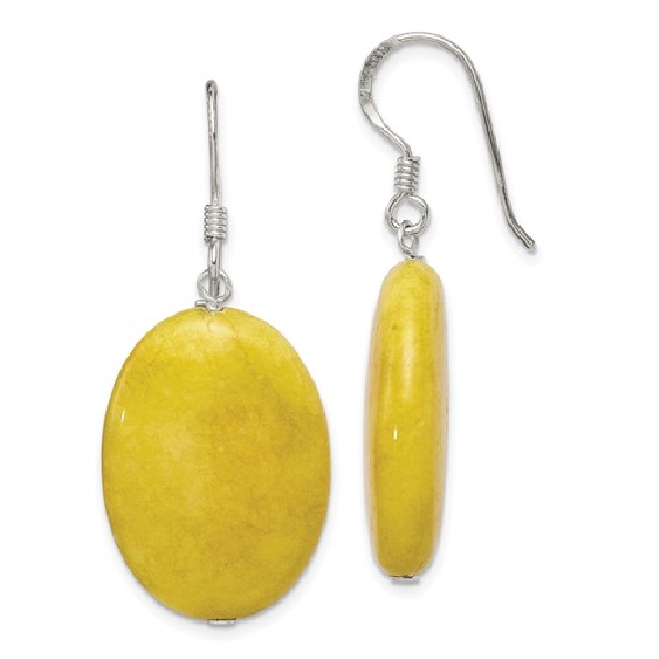 Yellow Jade Oval Sterling Silver Drop Earrings