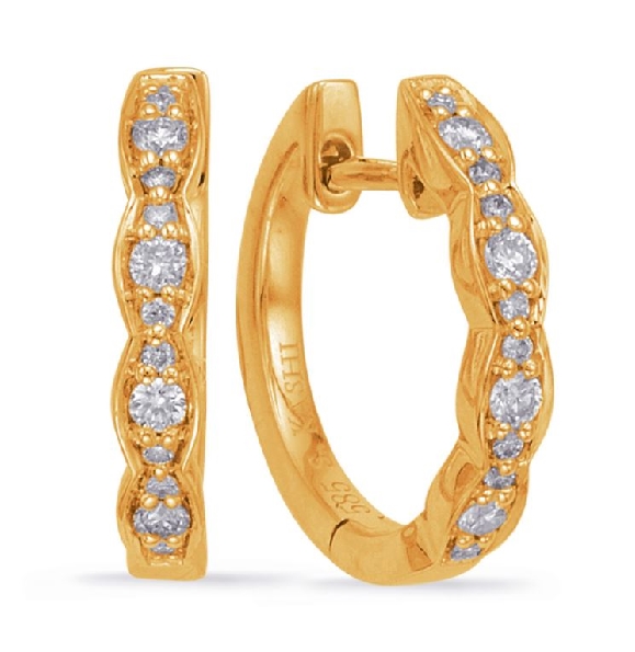 0.18ctw Diamond SI1 Clarity; G Colour Marquise Shapes 14K Yellow Gold Huggie Earrings