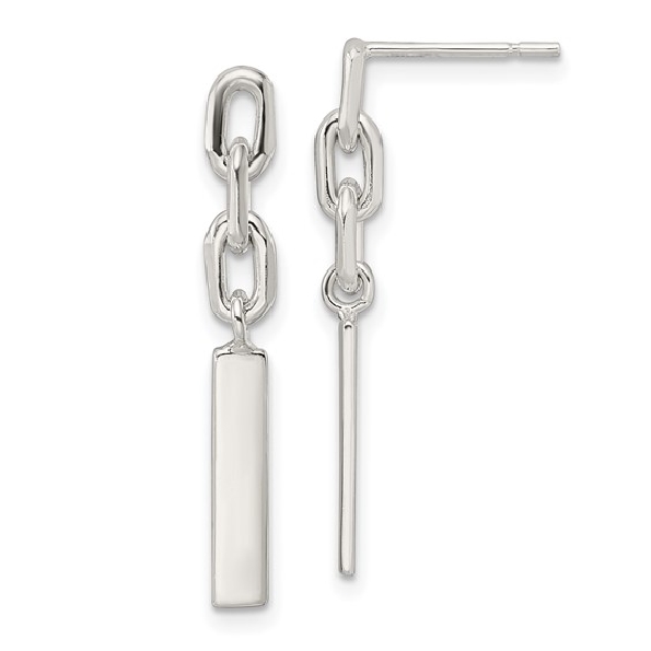 Interlocking Link with Bar Sterling Silver Stud Dangle Earrings