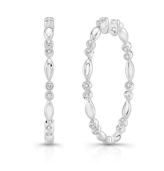 0.45ctw Diamond SI Clarity; GH Colour Inside Out Bezel and Marquise Shapes 14K White Gold Hoop Earrings by Uneek Fine Jewellery
