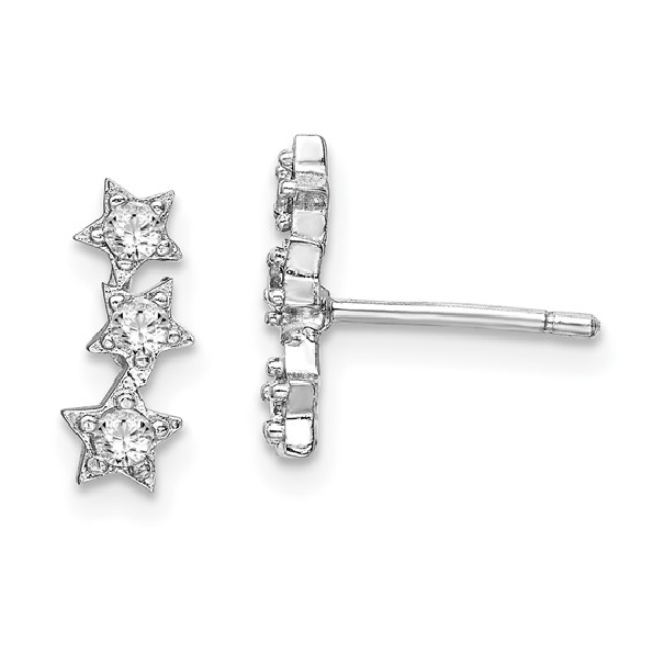 Three Star Cubic Zirconia Sterling Silver Stud Earrings