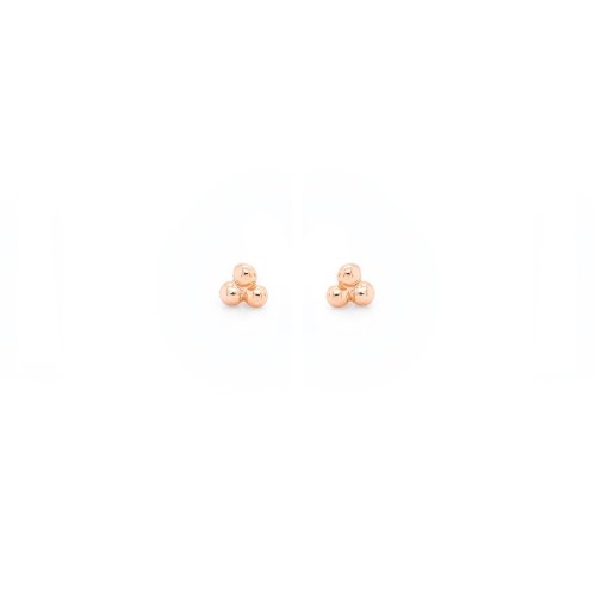Three Bead Cluster Sterling Silver with Rose Gold Finish Stud Earrings