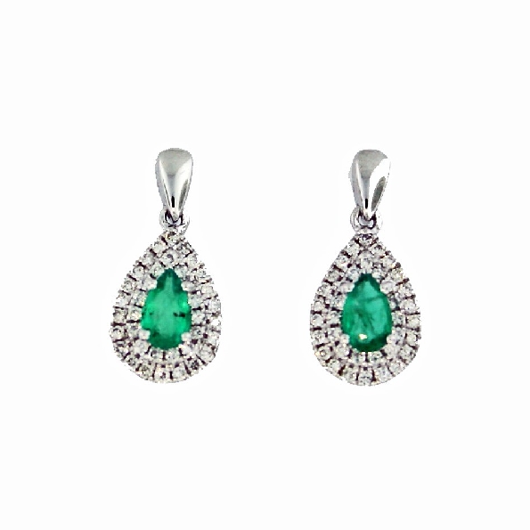 Pear Shape Emeralds with 0.30ctw Diamond 10K White Gold Earrings  - 50% Off Black Friday Event - Final Sale
