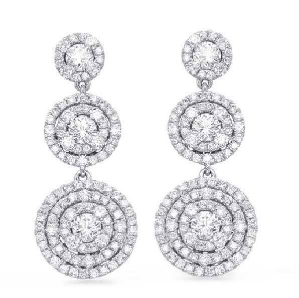 2.18ctw Diamond SI1 Clarity; G Colour Triple Round Halo Diamond 14K White Gold Dangle Earrings