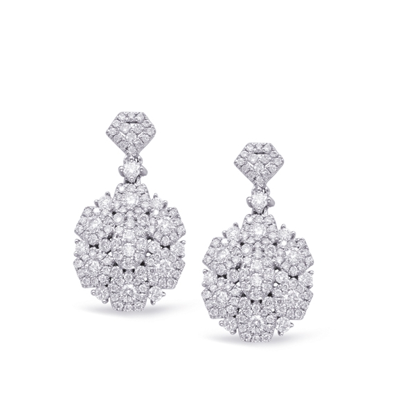 1.43ctw Diamond Flower Cluster SI1 Clarity; G Colour 14K White Gold Dangle Earrings
