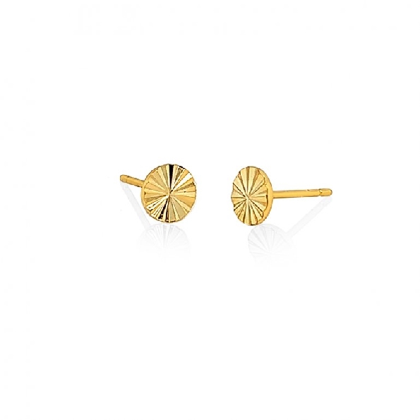 Sun Ray Disc Yellow Gold Plated Sterling Silver Stud Earrings