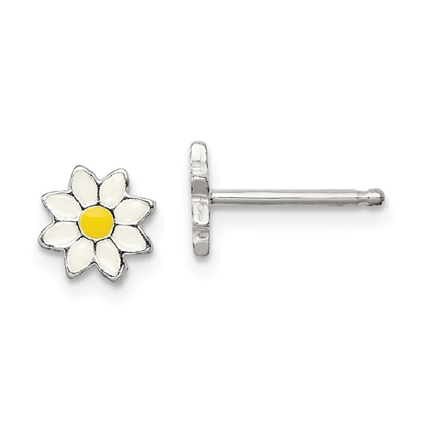 Daisy Flower Enamel Sterling Silver Stud Earrings