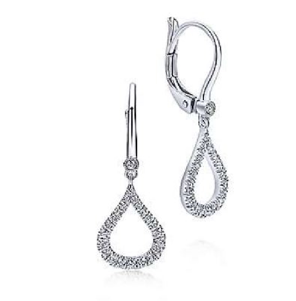 0.30ctw Diamond Pave Droplet 14K White Gold Drop Lever Earrings from the Lusso Collection by Gabriel & Co. - Serial No. S1041061
