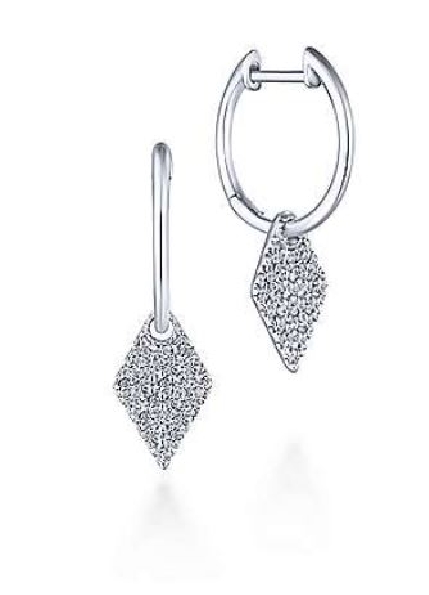 0.34ctw Diamond Kite Shape 14K White Gold Drop Huggie Earrings from the Lusso Collection by Gabriel & Co. - Serial No. S1041060