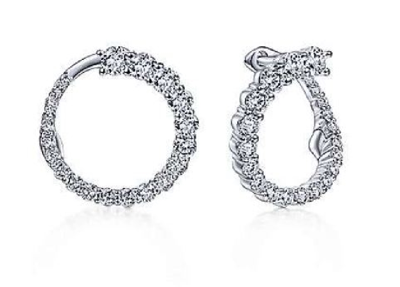 1.01ctw Diamond Round Graduated Bypass 14K White Gold Hoop Earrings from the Lusso Collection by Gabriel & Co. - Serial No. S1041309