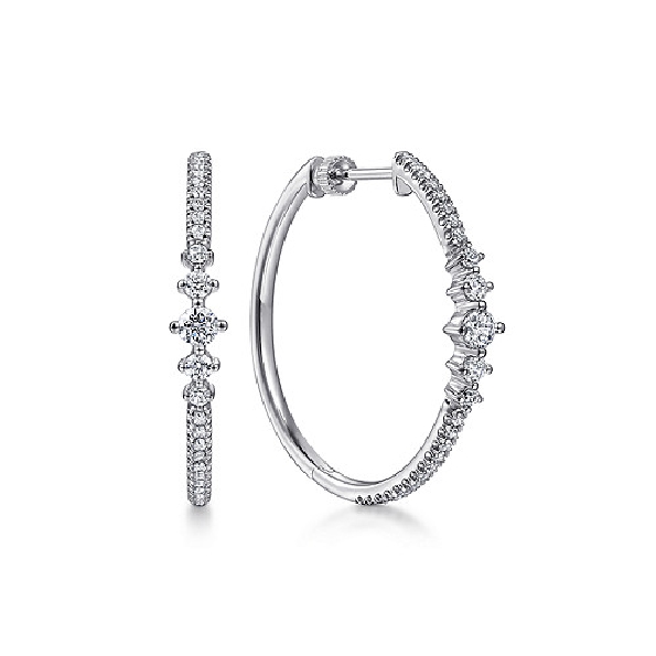 0.78ctw Diamond SI2 Clarity; JK Colour 30mm 14K White Gold Safety Hoop Earrings from the Lusso Collection by Gabriel & Co. - Serial No. S1411537