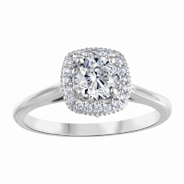 0.72ct I1 Clarity; G-I Colour Fire and Ice Canadian Diamond (CAD75738) with 0.12ctw Diamond Halo 14K White Gold Ring - Made in Canada 