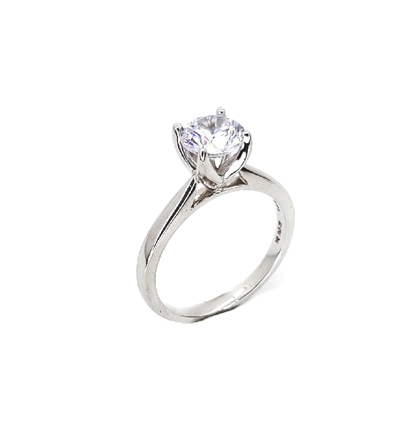 14K White Gold Solitaire set with Round 6.5mm Cubic Zirconia Centre