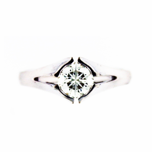Taransay Round Partial Bezel Set Solitaire 18K White Gold Ring by MaeVona (Set with 0.897ct Round Natural Diamond SI1 Clarity; H Colour - Complete Price = $5690.00 + HST)