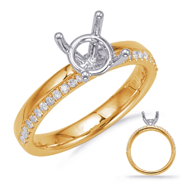 0.14ctw Diamond SI1 Clarity; G Colour High Polish with Diamond Accented Band 14K Yellow and White Gold Ring Mount - Fits 2 Carat Round Centre - Size 6 1/2