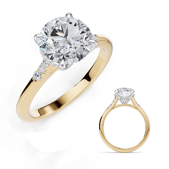 0.10ctw Diamond SI1 Clarity; G Colour Hidden Halo with Diamond Accented Band 14K Yellow and White Gold Ring Mount - Fits 2 Carat Round Centre - Size 6 1/2