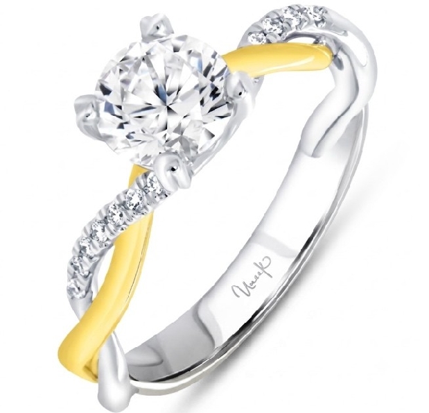 0.08ctw Natural Diamond SI Clarity; GH Colour Round Solitaire with Twisted Band 14K White and Yellow Gold Ring Mount by Uneek Fine Jewellery