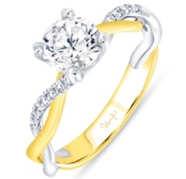 0.08ctw Natural Diamond SI Clarity; GH Colour Round Solitaire with Twisted Band 14K Yellow and White Gold Ring Mount by Uneek Fine Jewellery