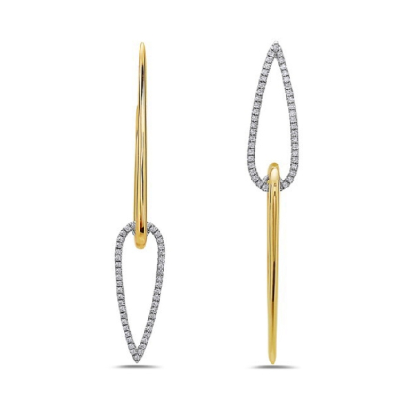 Linked Teardrop 0.28ctw Diamond Outline 14K Yellow and White Gold Dangle Earrings by Bassali Jewellery 