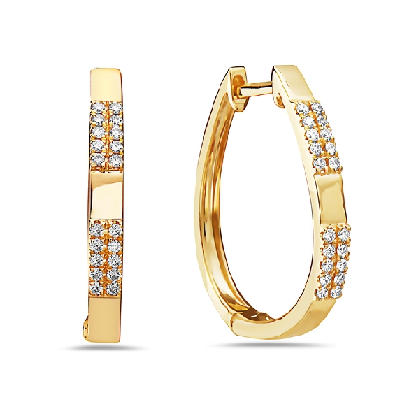 0.15ctw Double Row Pave Diamond 14K Yellow Gold Hoop Earrings by Bassali Jewellery 