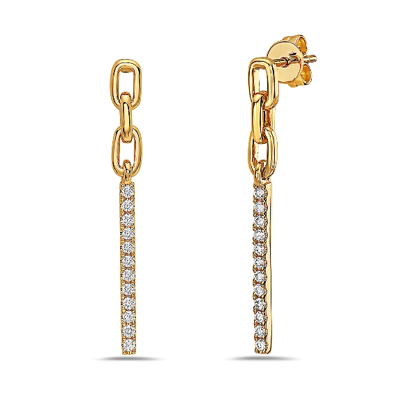 0.29ctw Diamond Bar with Interlocking Link 14K Yellow Gold Dangle Earrings by Bassali Jewellery 