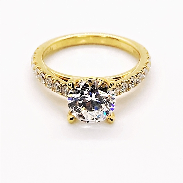 0.53ctw Diamond VS Clarity; GH Colour Straight Solitaire with Round Cubic Zirconia Centre 18K Yellow Gold Ring - Amavida By Gabriel - Serial No. S1041317