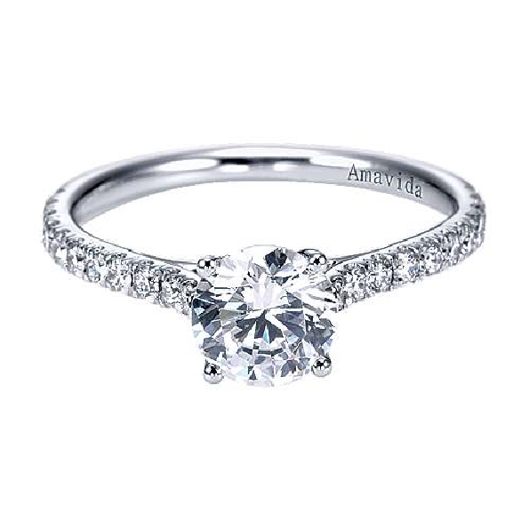 0.28ctw Diamond VS Clarity; GH Colour Straight Solitaire set with Cubic Zirconia Centre 18K White Gold Ring - Amavida by Gabriel & Co. - Serial No. S1235442