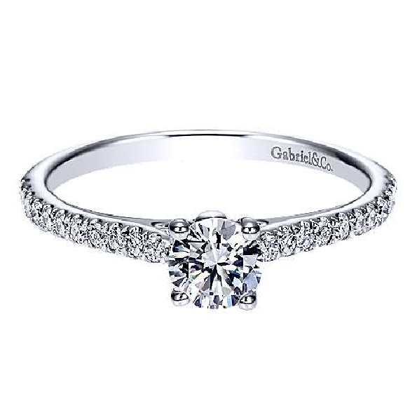 0.19ctw Diamond SI Clarity; GH Colour Cubic Zirconia Centre Solitaire 14K White Gold Ring by Gabriel & Co. - Serial No. S899030