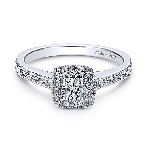 0.35ctw Round Diamond SI2 Clarity; GH Colour Engraved and Milgrain Design 14K White Gold Adore Ring by Gabriel & Co. - Serial No. S1235448