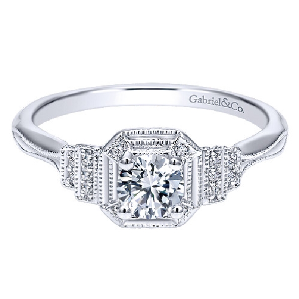 0.49ctw Diamond SI2 Clarity; GH Colour Round Vintage Inspired 14K White Gold Adore Ring by Gabriel & Co. - Serial No. S1411544