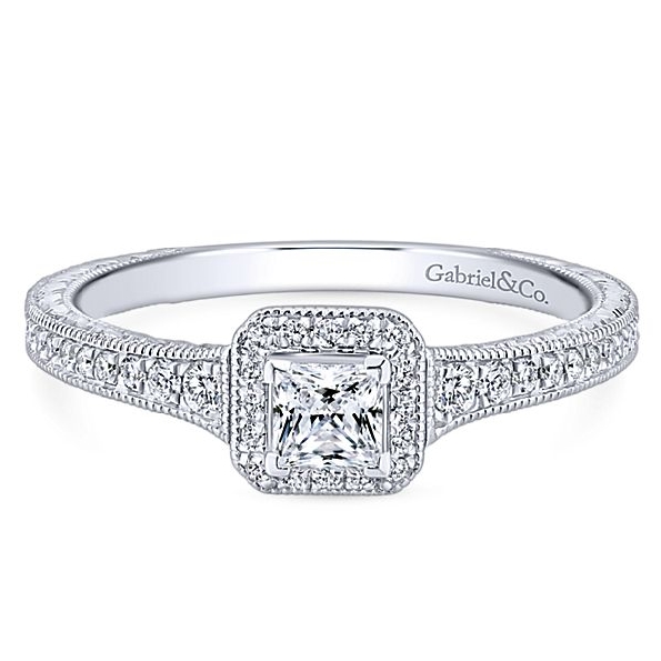 0.36ctw Princess Cut Diamond and Round Diamond SI2 Clarity; GH Colour Engraved 14K White Gold Adore Ring by Gabriel & Co. - Serial No. 764720