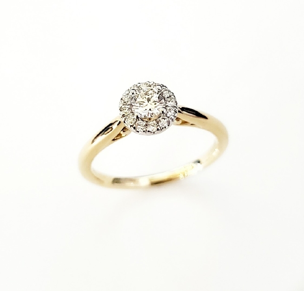0.36ctw Round Diamond SI2 Clarity; GH Colour Halo 14K Yellow and White Gold Adore Ring by Gabriel & Co. - Serial No. S1235447