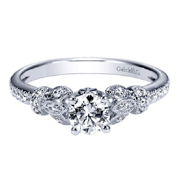 0.63ctw Diamond SI2 Clarity; GH Colour Round Vintage Inspired 14K White Gold Adore Ring by Gabriel & Co. - Serial No. S1411545