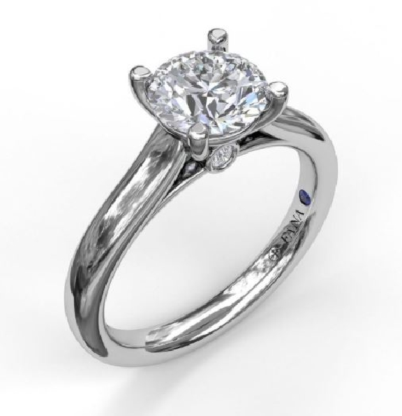 0.03ctw Diamond VS-SI Clarity; FG Colour Round Classic Solitaire with Bezel Set accent Diamonds set with Round Cubic Zirconia Centre and Blue Sapphire Signature Stone 14K White Gold Ring Mount by Fana