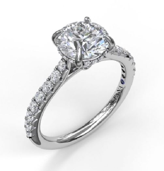 0.39ctw Diamond VS-SI Clarity; FG Colour Round Solitaire Hidden Halo set with Round Cubic Zirconia and Blue Sapphire Signature Stone 14K White Gold Ring Mount by Fana