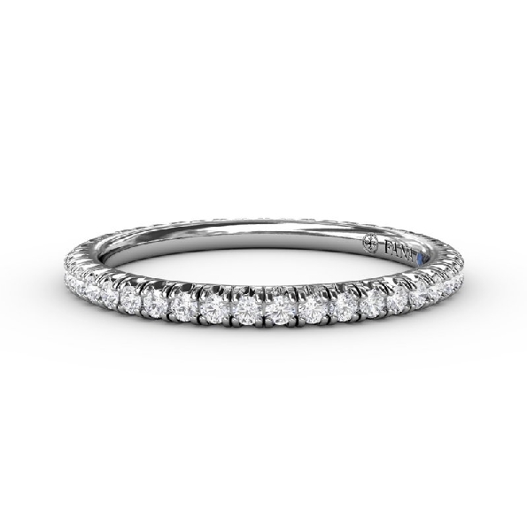 0.42ctw Diamond VS-SI Clarity; FG Colour Modern Pave with Blue Sapphire Signature Stone 14K White Gold Eternity Band by Fana