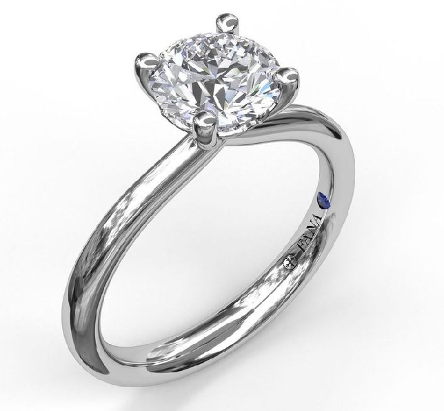 Round Timeless Solitaire set with Round Cubic Zirconia Centre and Blue Sapphire Signature Stone 14K White Gold Ring Mount by Fana