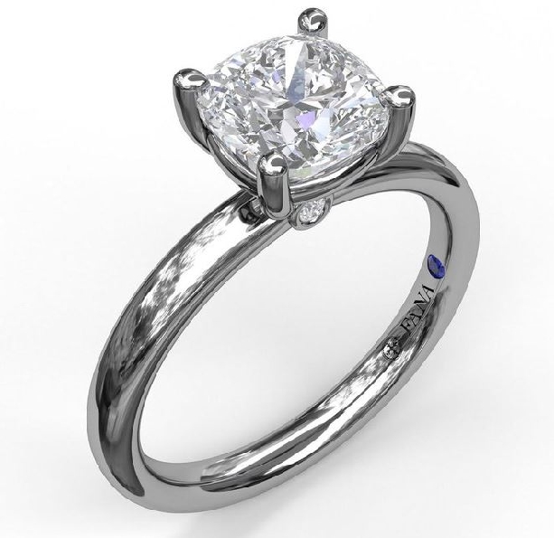 0.02ctw Diamond VS-SI Clarity; FG Colour Solitaire set with Cushion Cubic Zirconia with Bezel Set accent Diamonds and Blue Sapphire Signature Stone 14K White Gold Ring Mount by Fana

