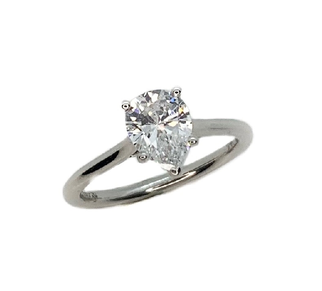 0.02ctw Diamond VS-SI Clarity; FG Colour Pear Cathedral Solitaire with Bezel Set accent Diamonds set with Pear Cubic Zirconia Centre and Blue Sapphire Signature Stone 14K White Gold Ring Mount by Fana